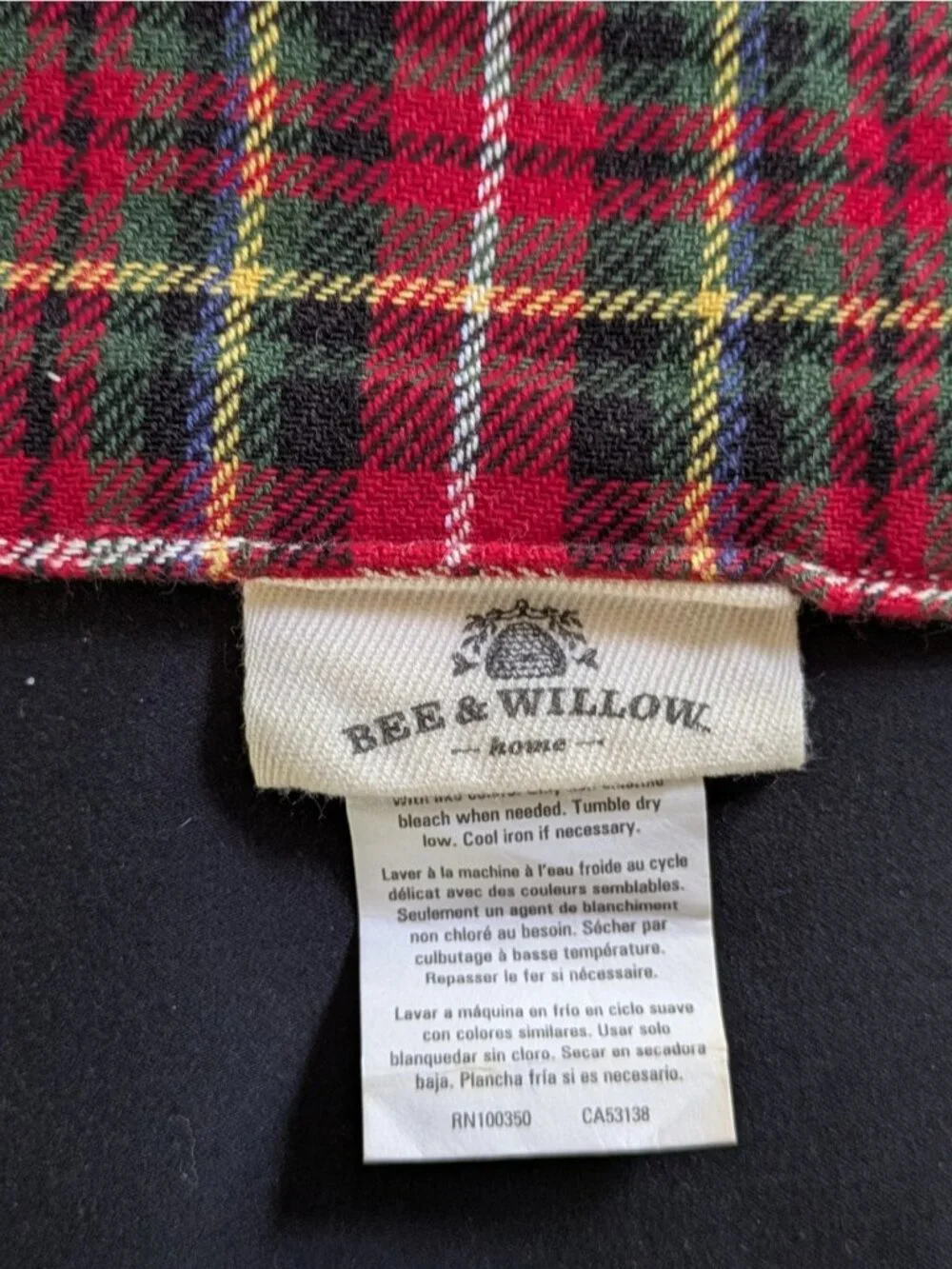 Bee & Willow Table Runner Dresser Scarf Reversible Red or Green Plaid 73x13